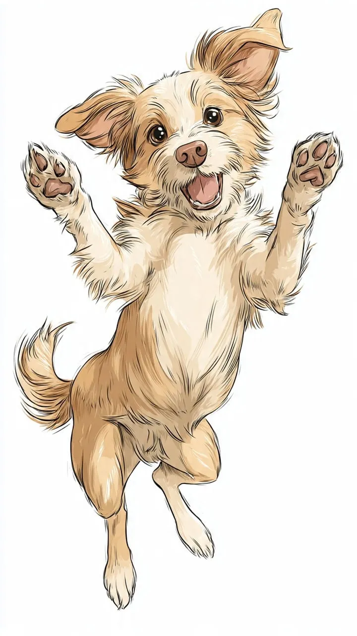 Joyful Jumping Puppy: Adorable Cartoon Sketch