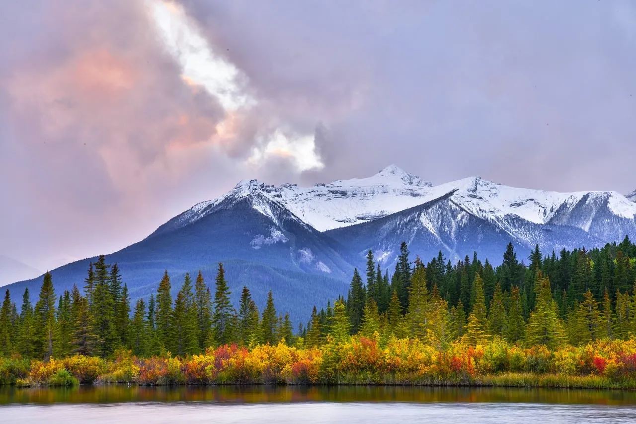 Breathtaking Autumn Sunset Over Vermilion Lakes Mountains