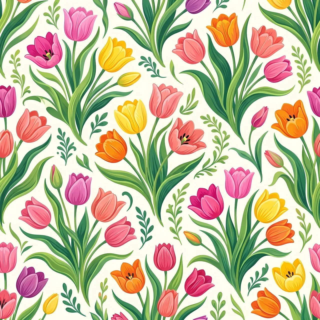 Vibrant Watercolor Tulips: Seamless Floral Delight Pattern