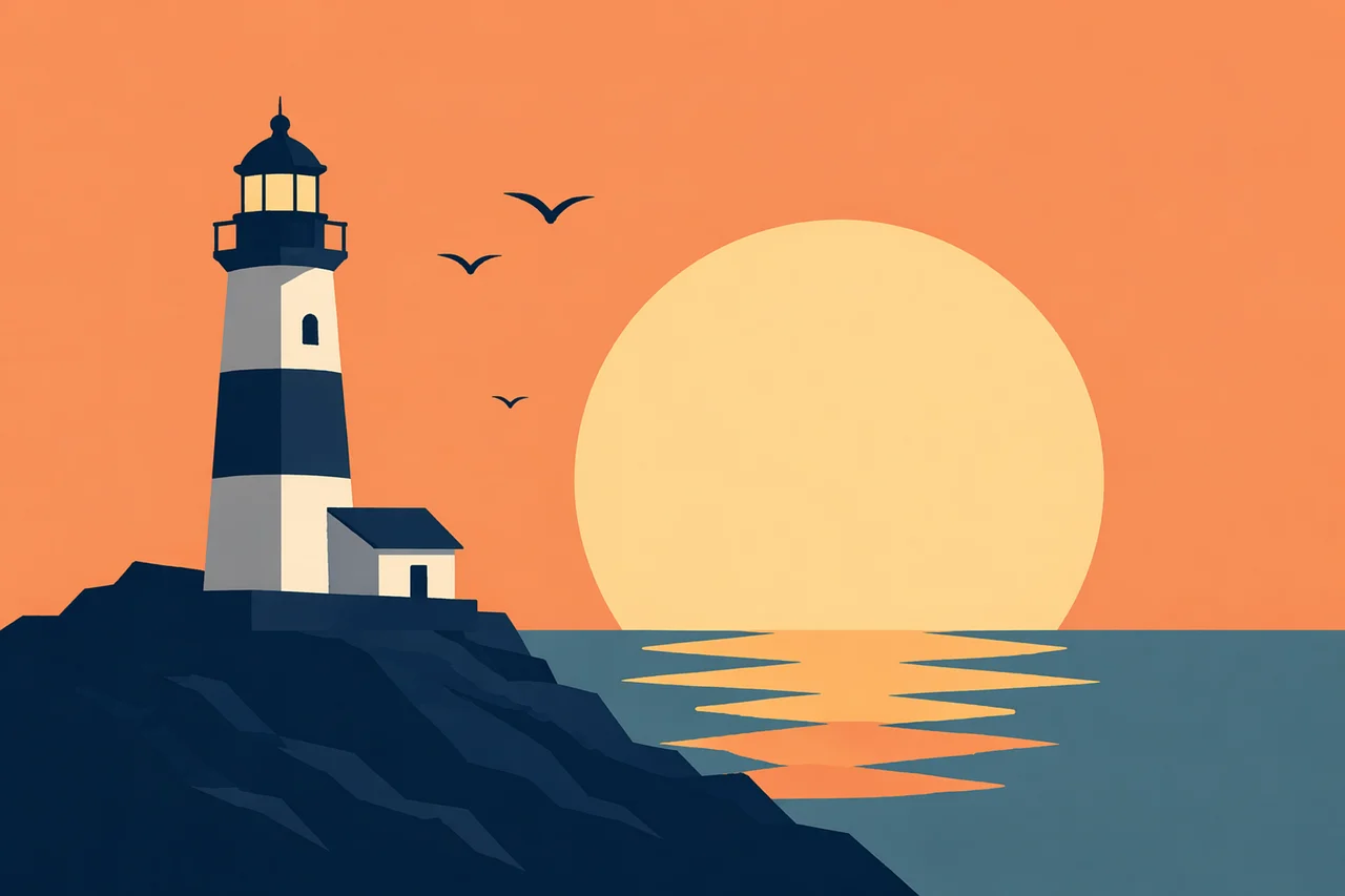 Minimalist Lighthouse Sunset: Coastal Serenity Vector Illustration