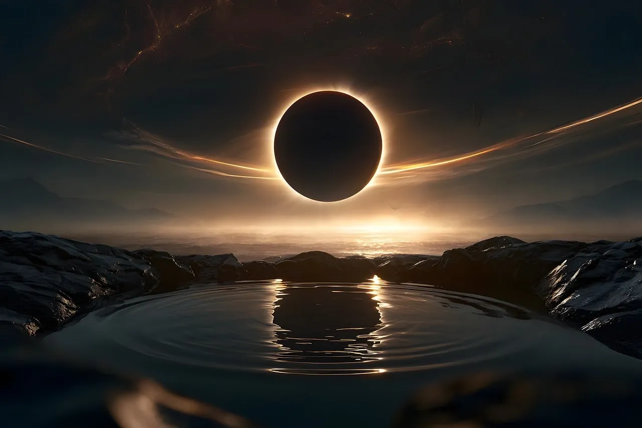 Dramatic Cosmic Eclipse Reflected in Tranquil Waters