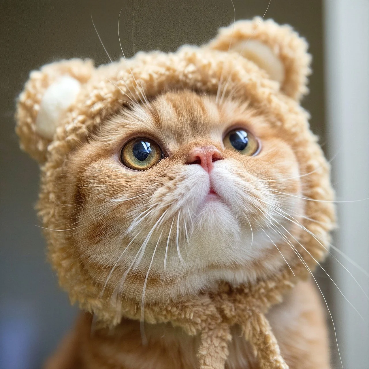 Adorable Scottish Fold in Bear Hat: Ultimate Cuteness Overload