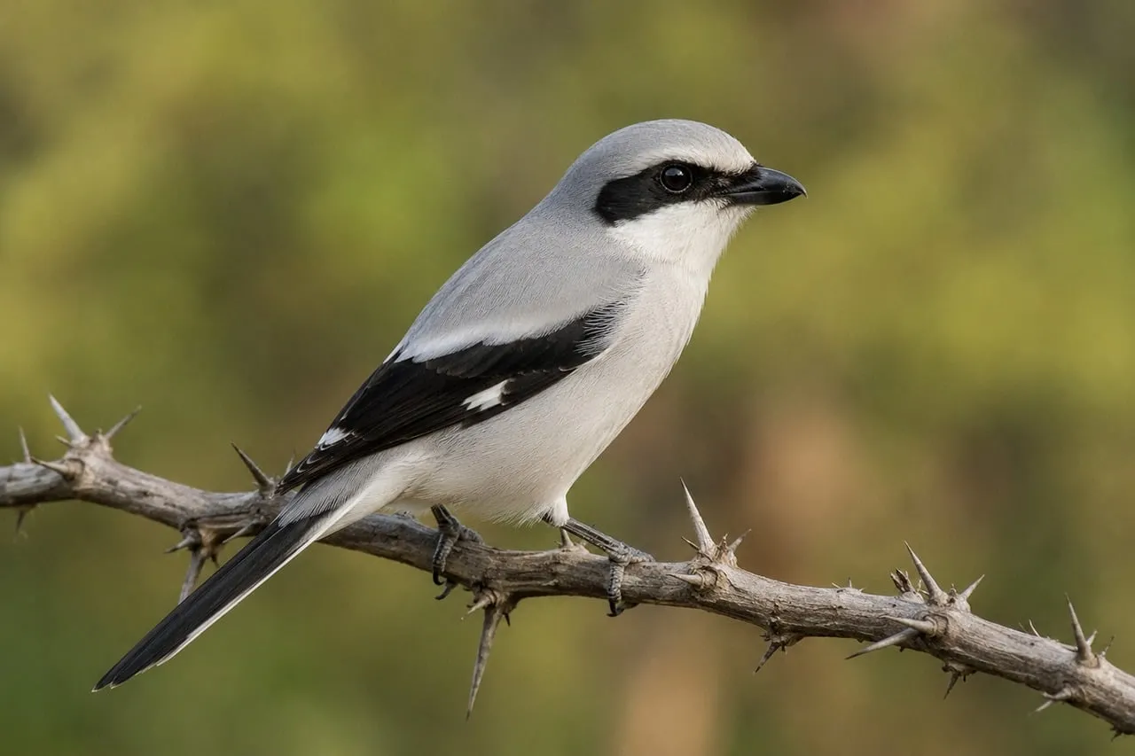 Striking Grey Shrike: Nature's Intricate Predator Perched