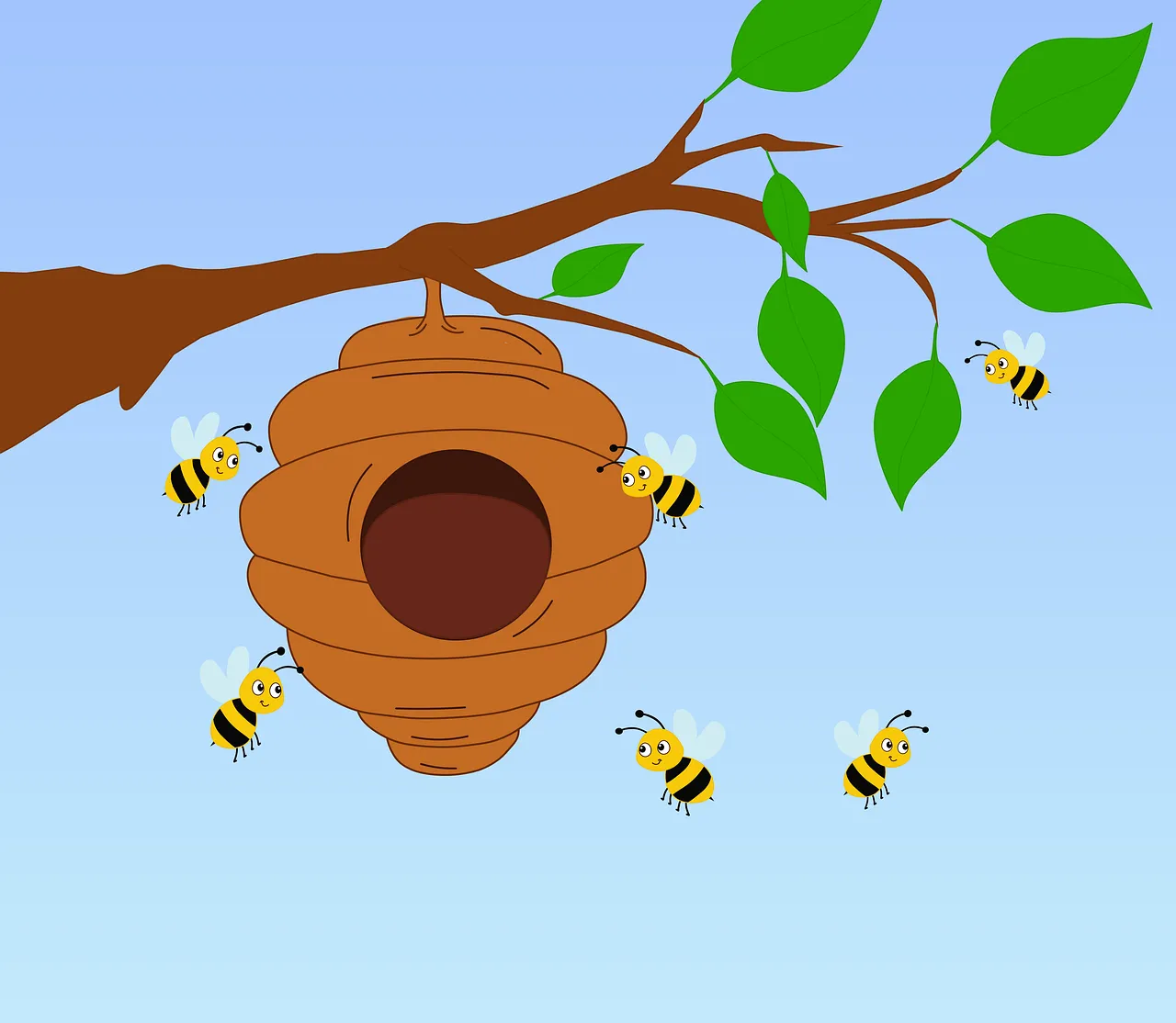 Vibrant Beehive Cartoon: A Buzzing Colony Illustration