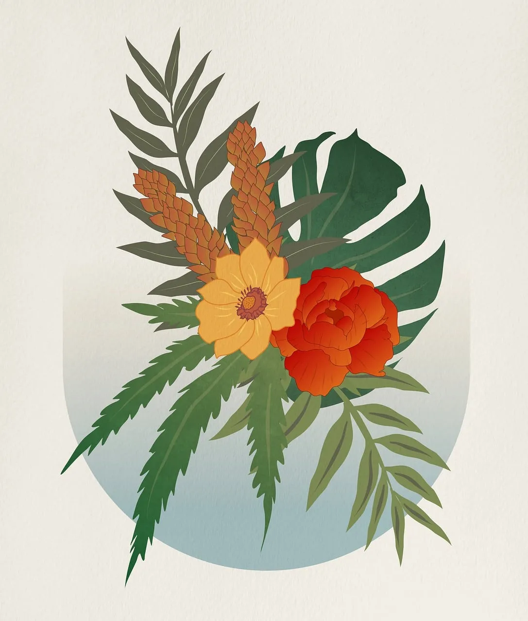 Vibrant Boho Floral Illustration: Modern Nature's Embrace