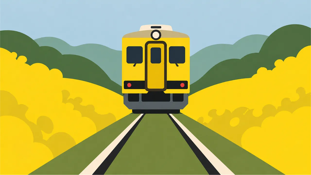 Vibrant Summer Journey: Minimalist Train Through Golden Fields