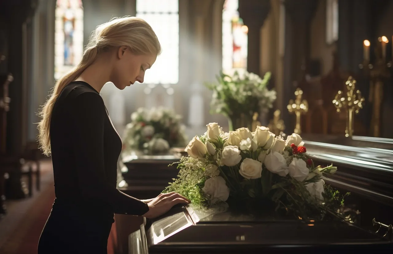 Heartbreaking Farewell: Woman's Silent Grief at Funeral Coffin