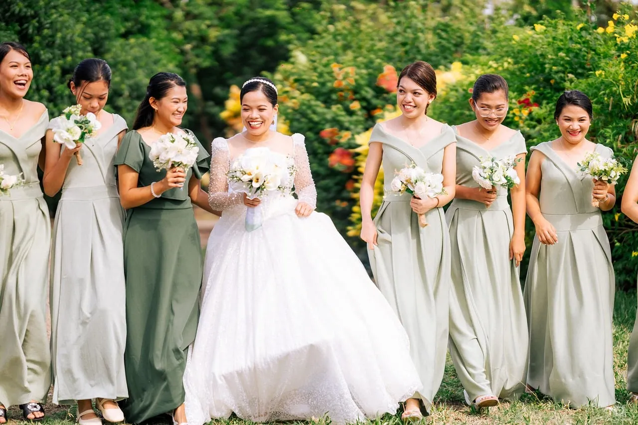 Joyful Garden Wedding: Bride and Bridesmaids in Harmony
