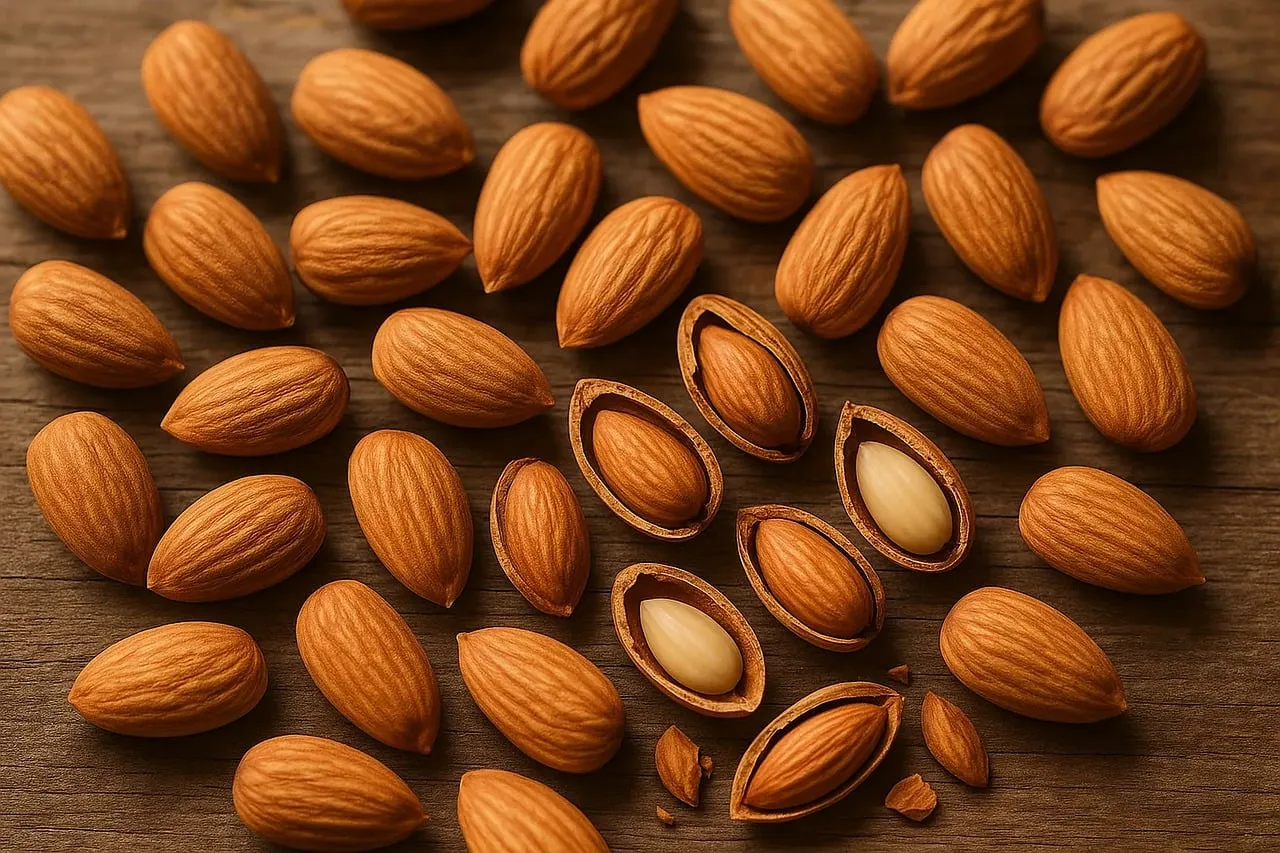 Golden Almonds: Nature's Perfect Healthy Snack on Wood