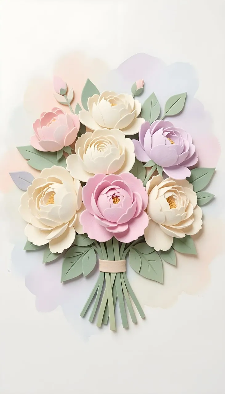 Exquisite Paper Peony Bouquet: Pastel 3D Floral Art