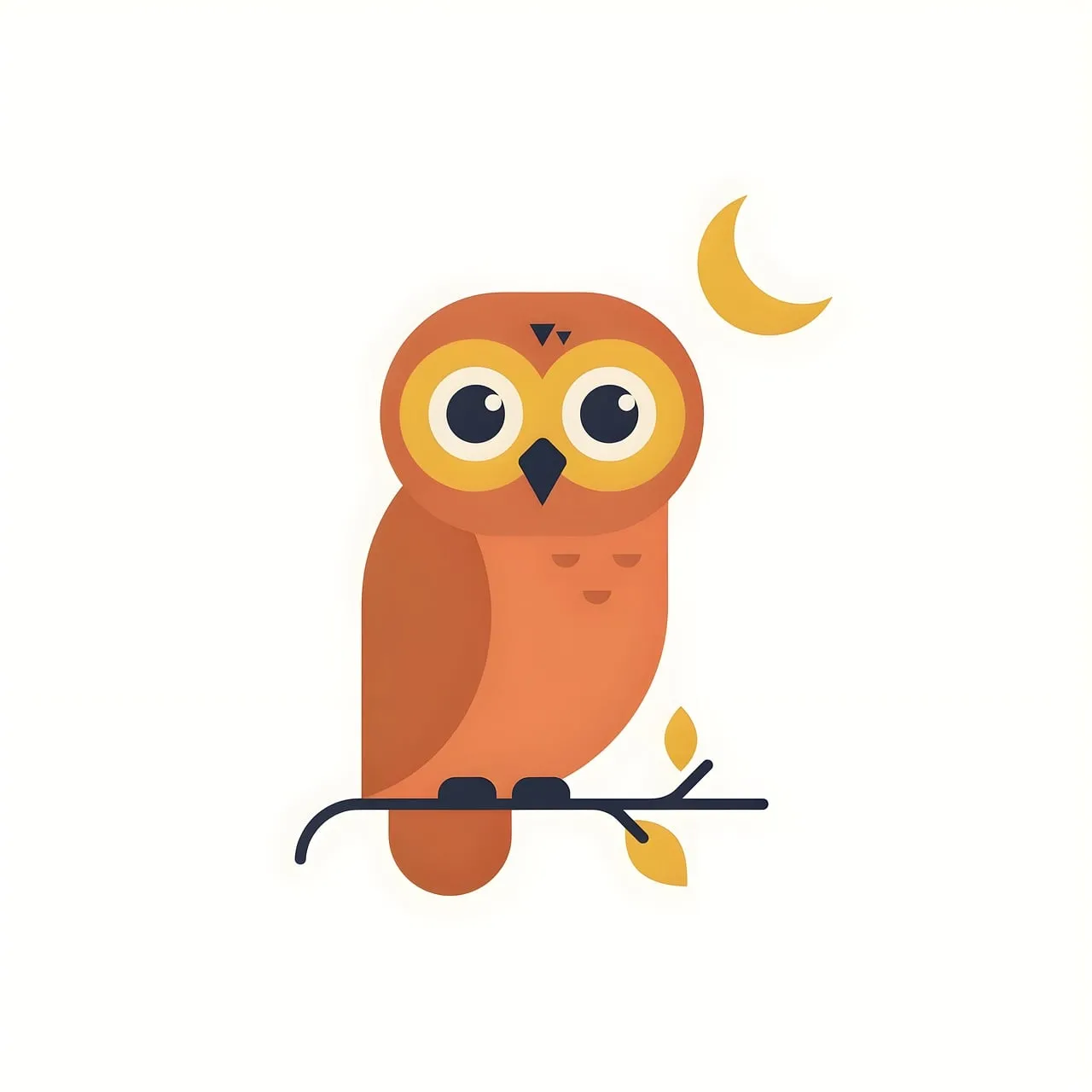 Charming Geometric Owl Perched Under a Crescent Moon