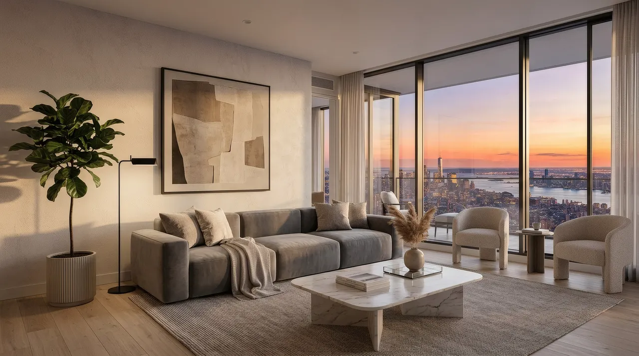Breathtaking Manhattan Sunset from a Luxurious High-Rise Apartment