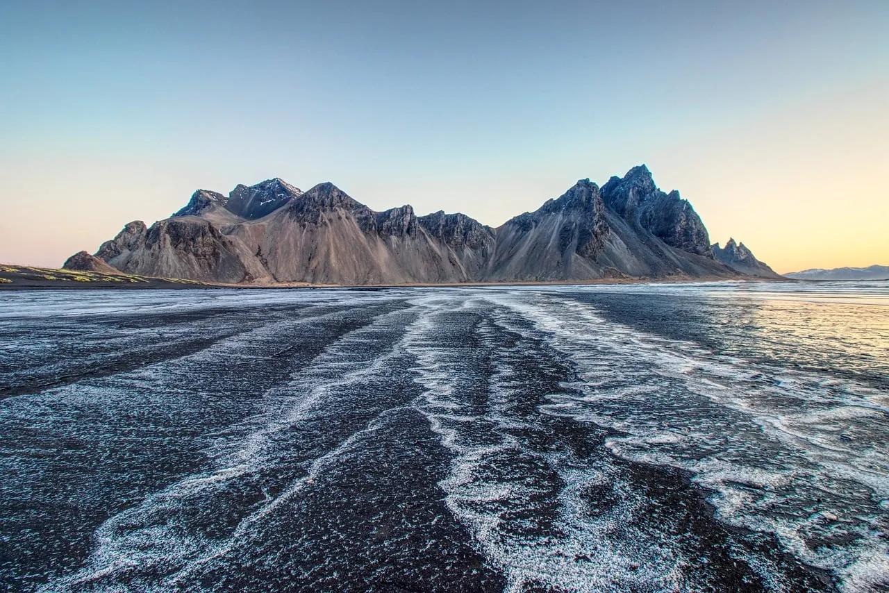 Dramatic Vestrahorn Sunset: Black Sand Beach & Volcanic Peaks