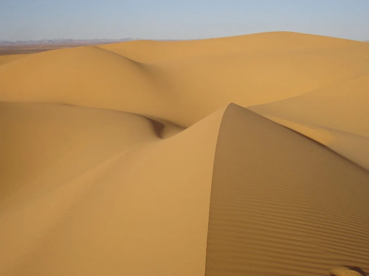 Stunning Sahara: Ochre Sand Dunes in a Vast Desert Landscape