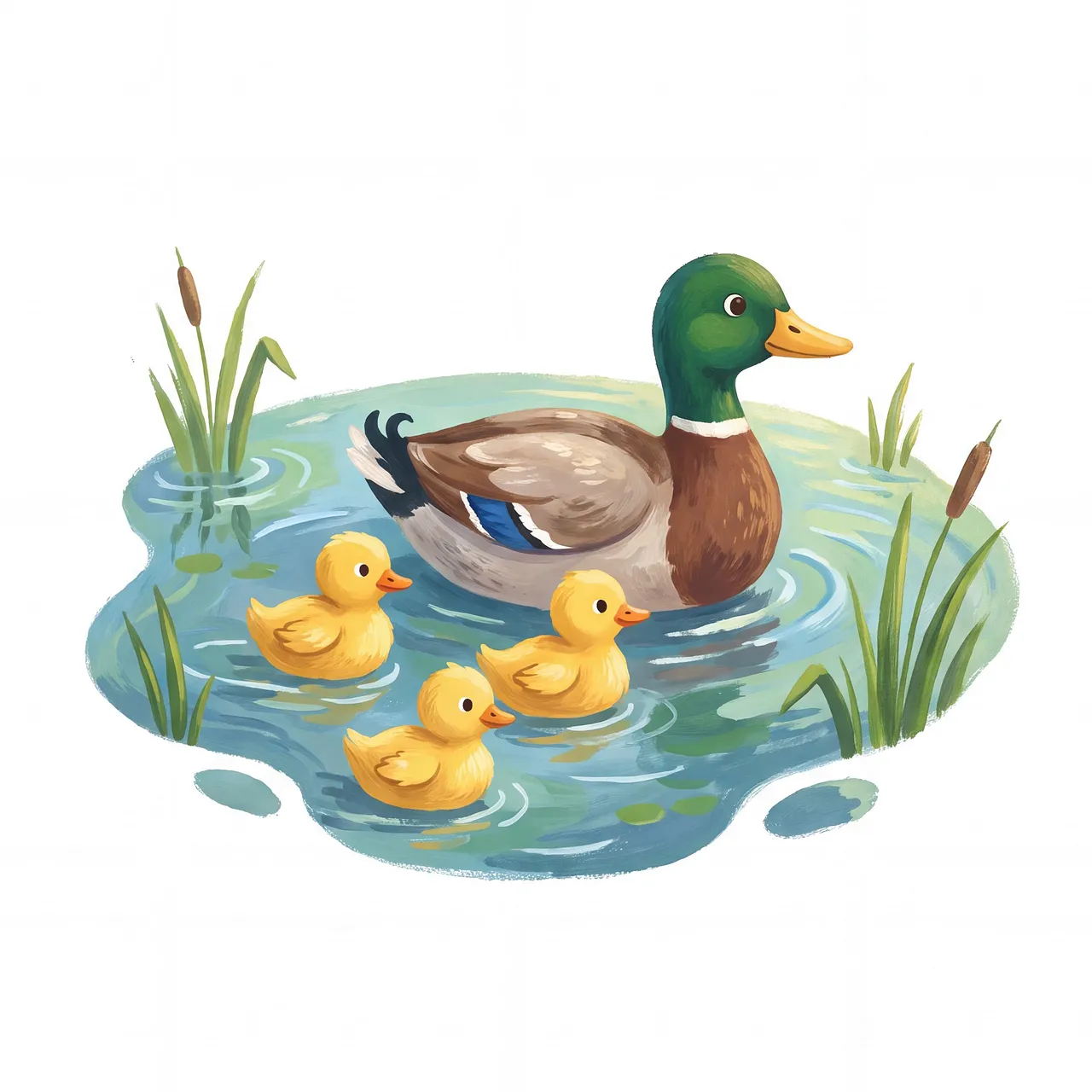 Charming Mallard Family: Adorable Ducklings Swim with Mother Duck