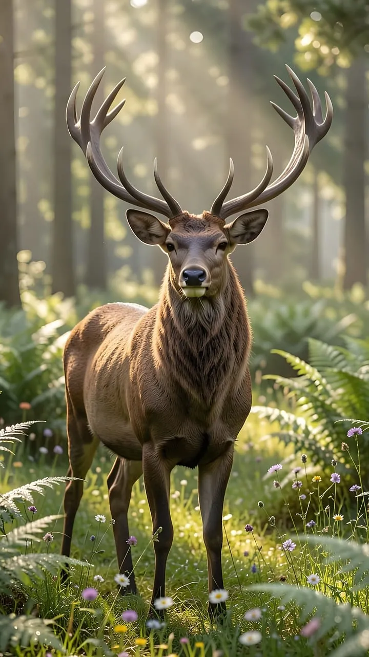 Majestic Stag: A Regal Portrait in Sunlit Forest