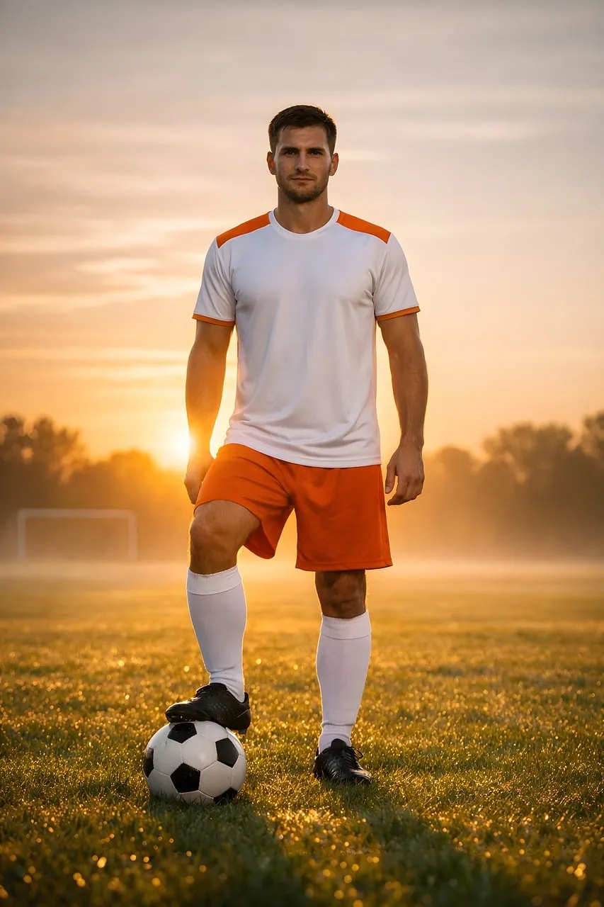 Golden Hour Glory: Soccer Player at Sunset