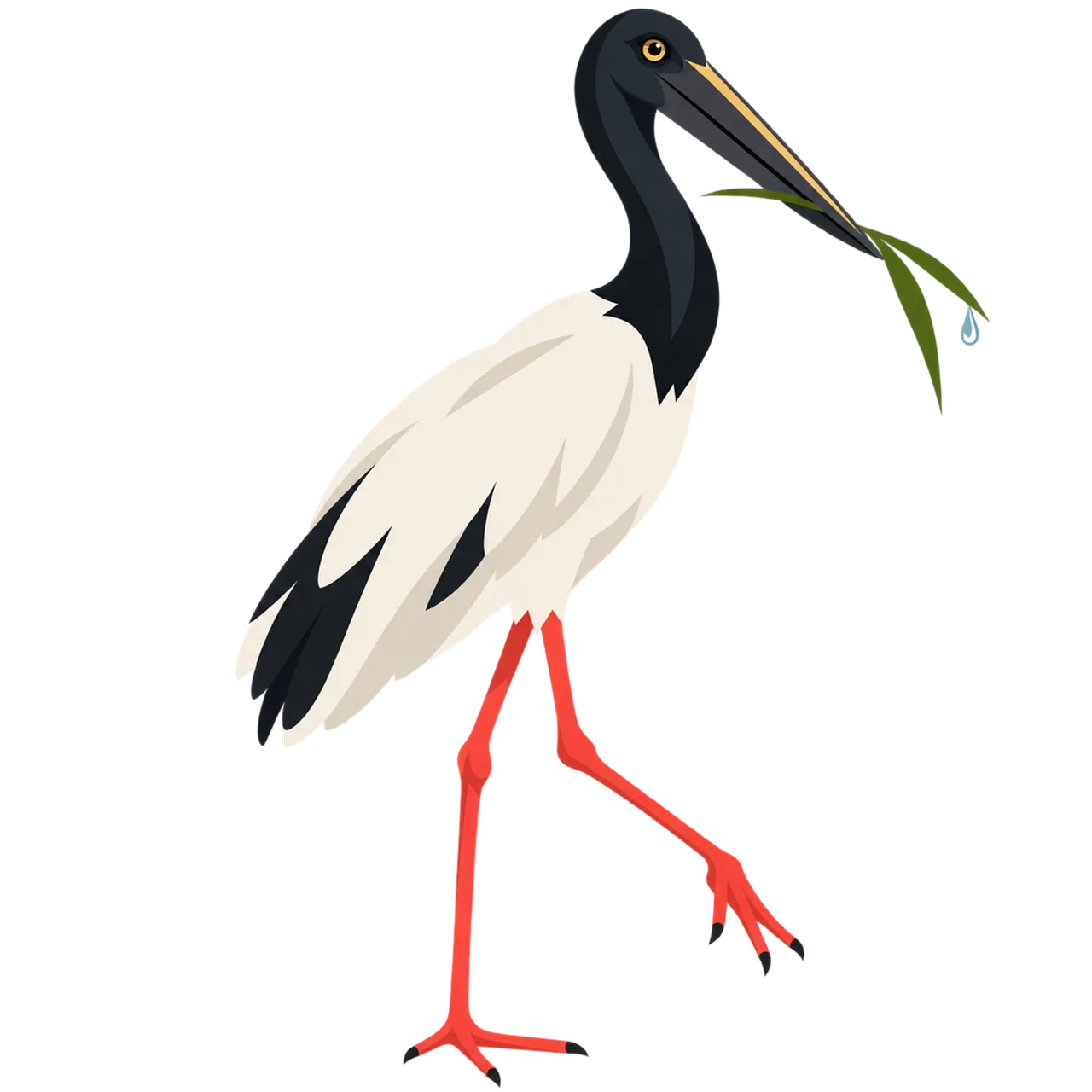 Graceful Stork: Waterbird's Gentle Stroll with Greenery