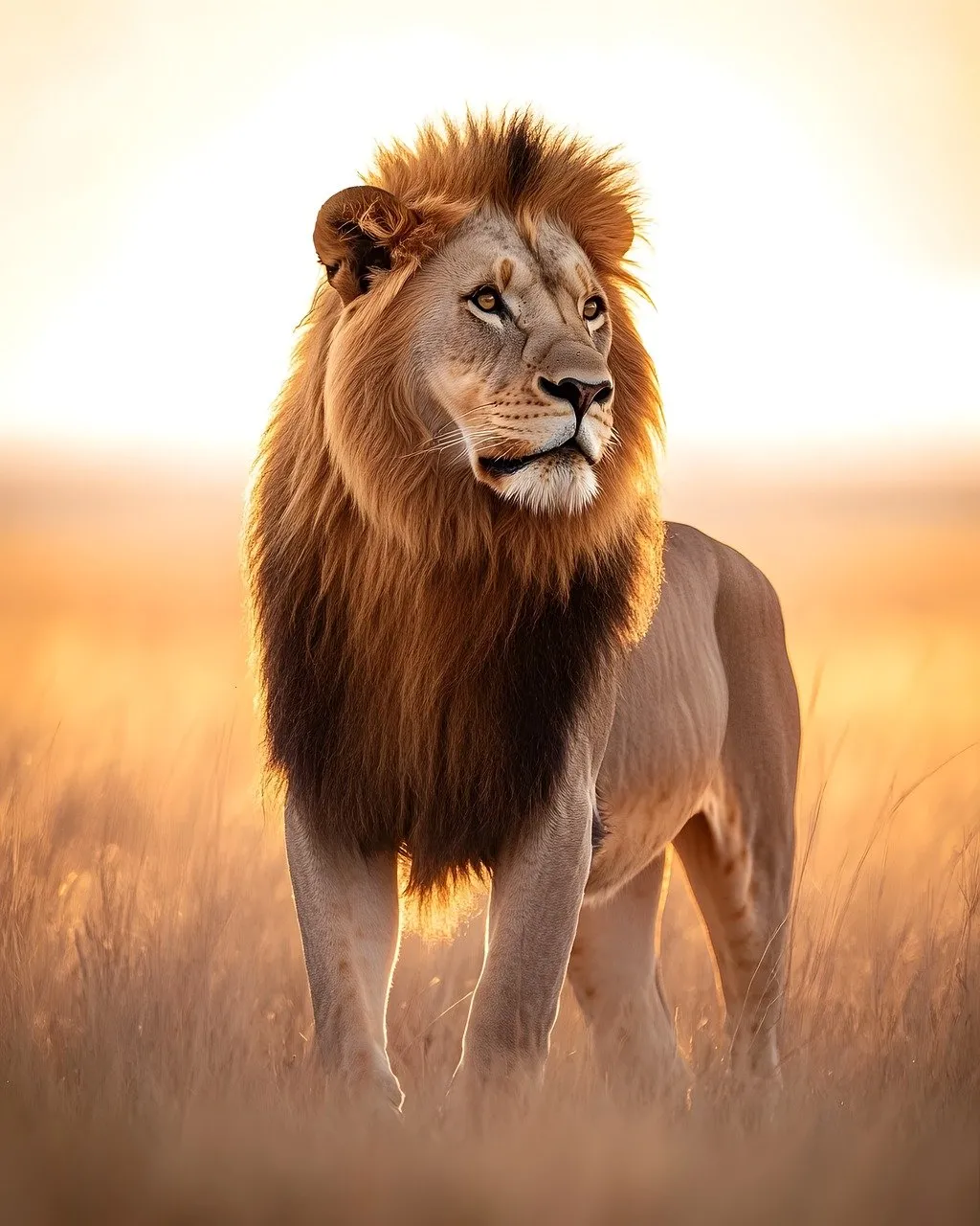 Majestic Lion Bathed in Golden Sunset Glory