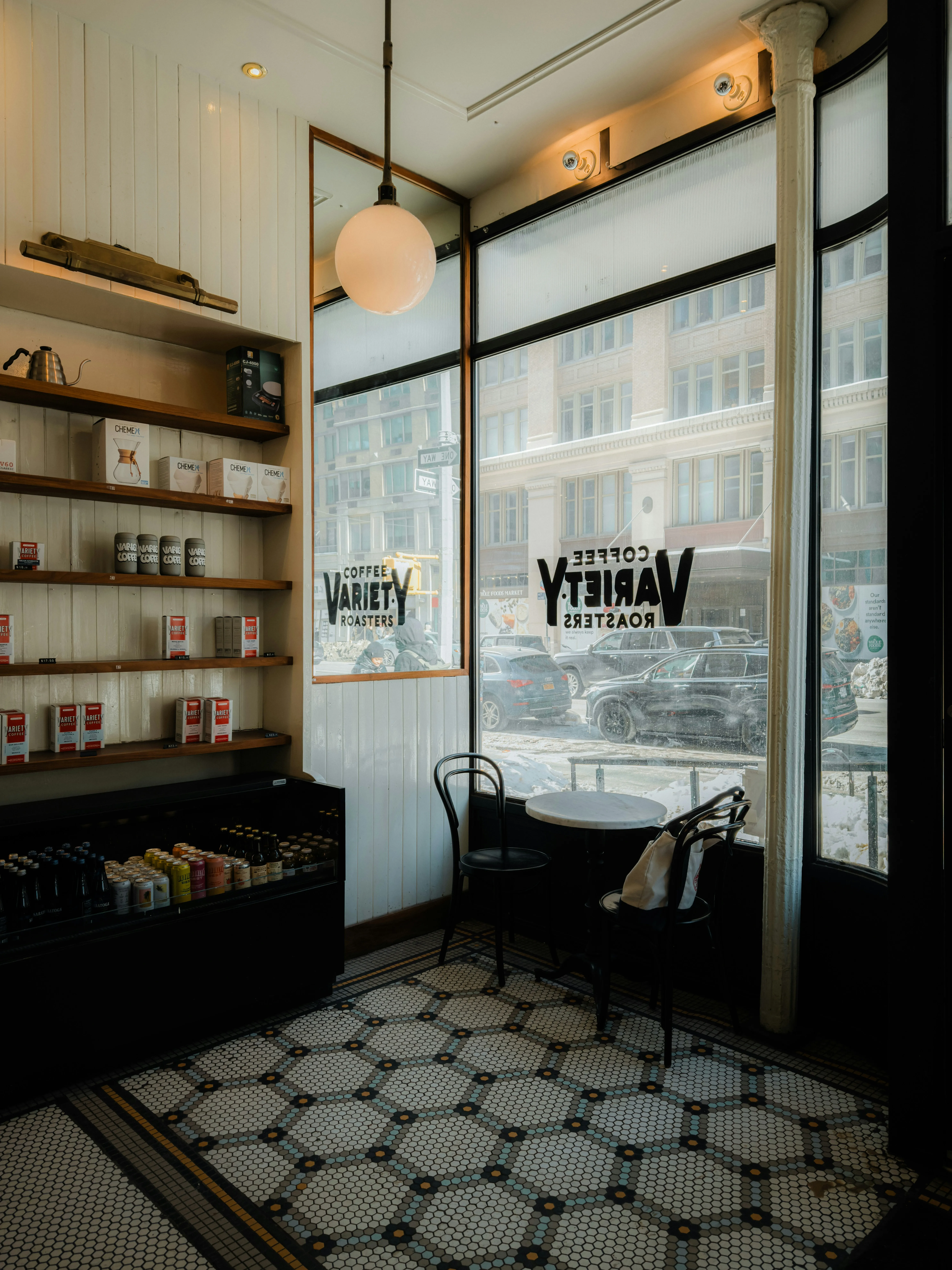 Charming Urban Coffee Shop Interior with Cozy Seating