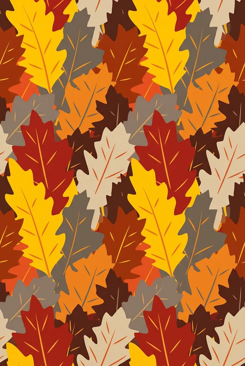 Vibrant Autumn Foliage Pattern: Cartoonish Leaves Background