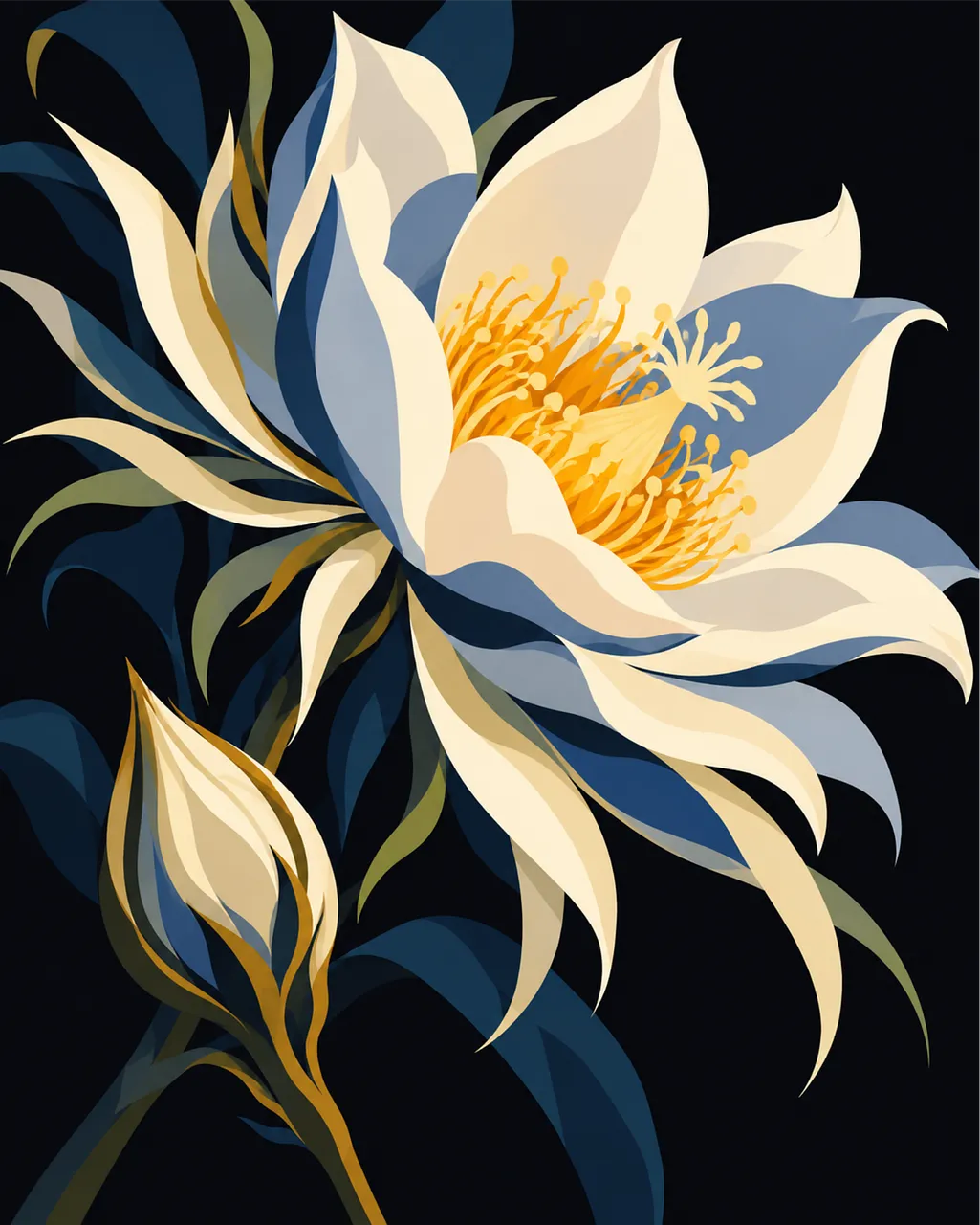 Luminous Night Bloom: Exotic Floral Illustration