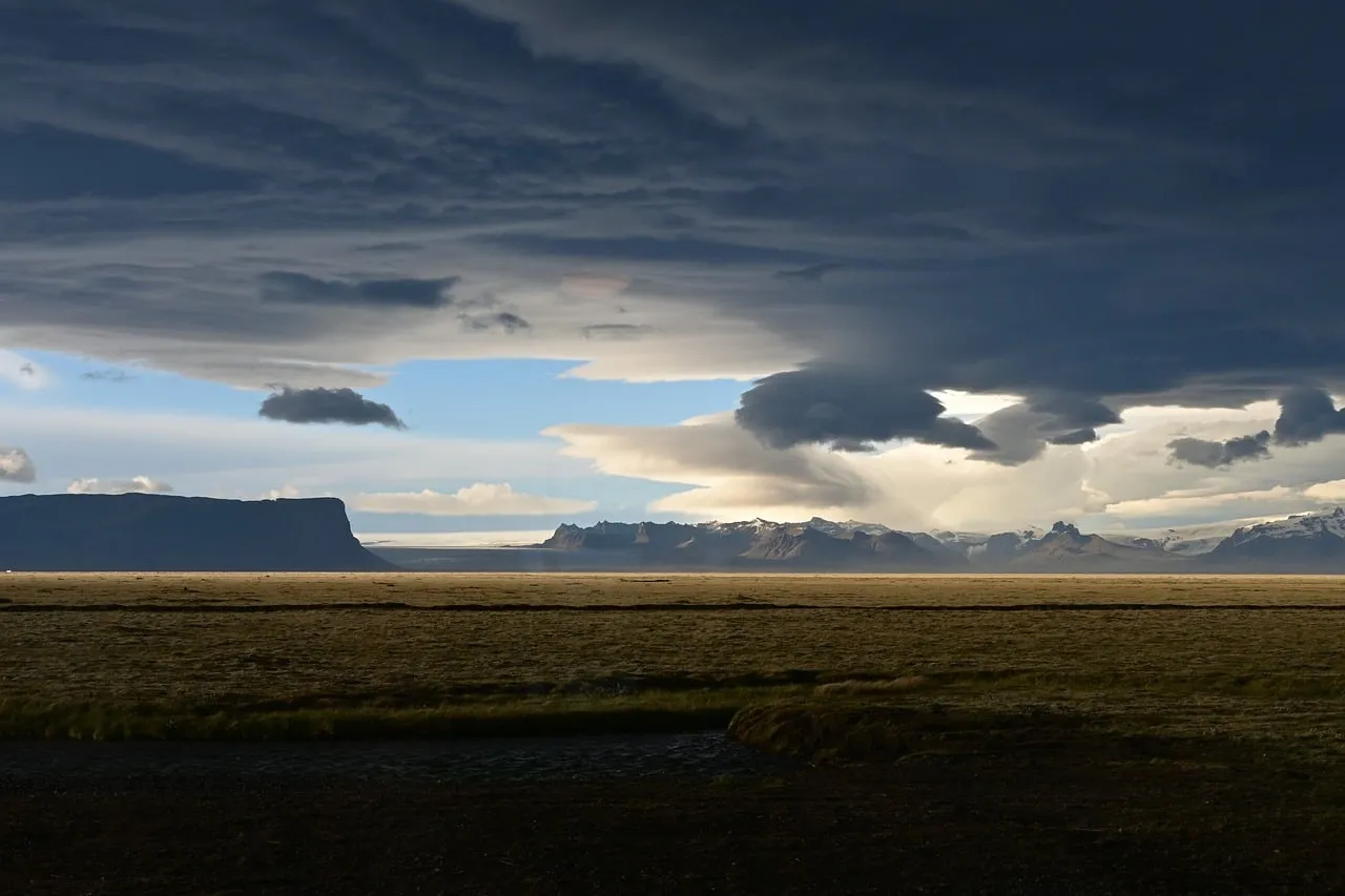 Dramatic Icelandic Prairie Under Threatening Storm Clouds