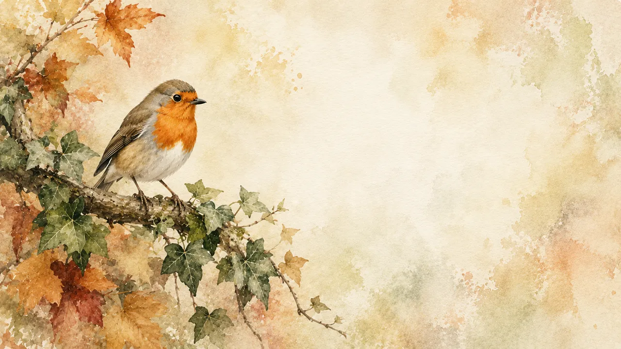 Enchanting Autumn Robin: Watercolor Woodland Serenity
