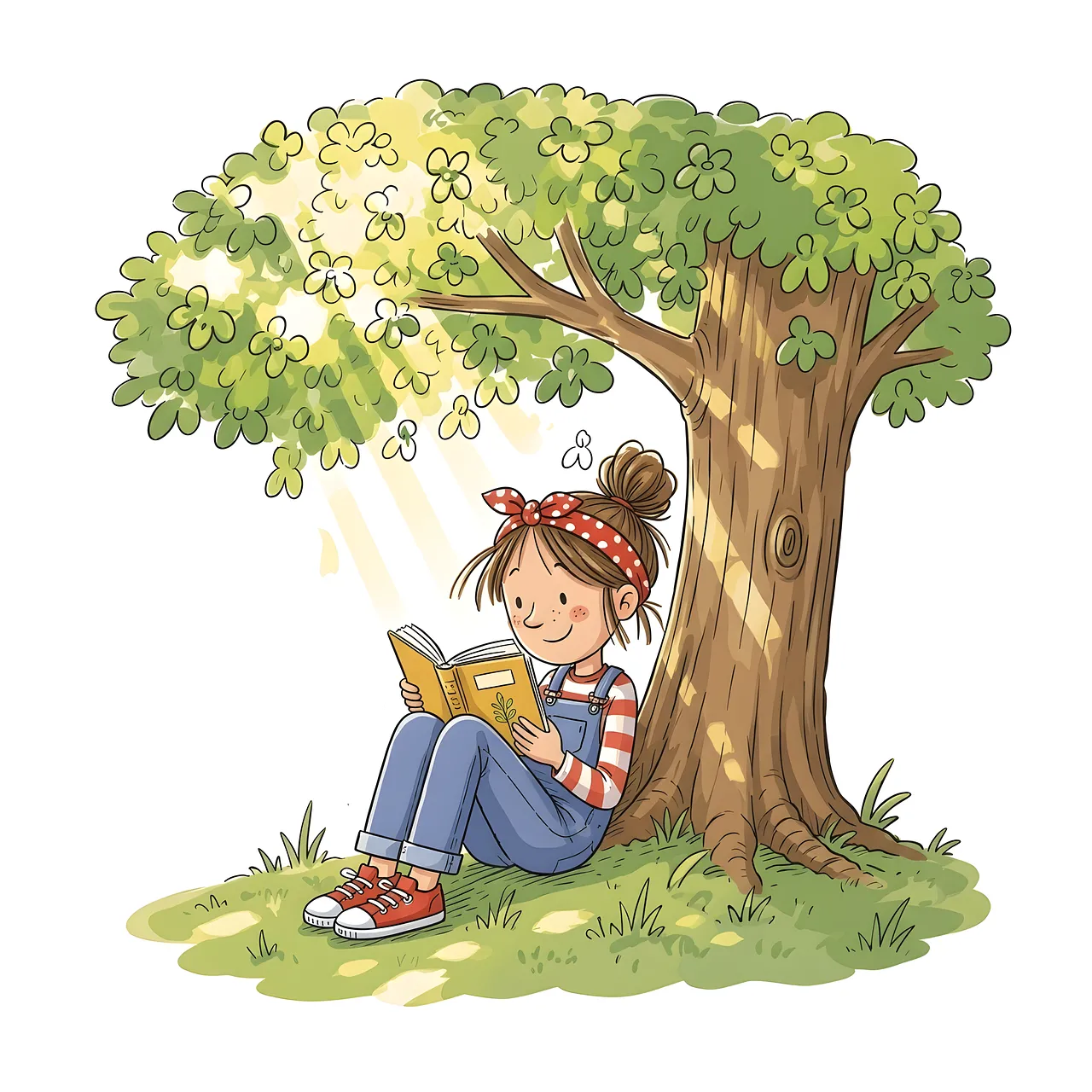 Charming Girl Reads Under Shady Tree Sticker