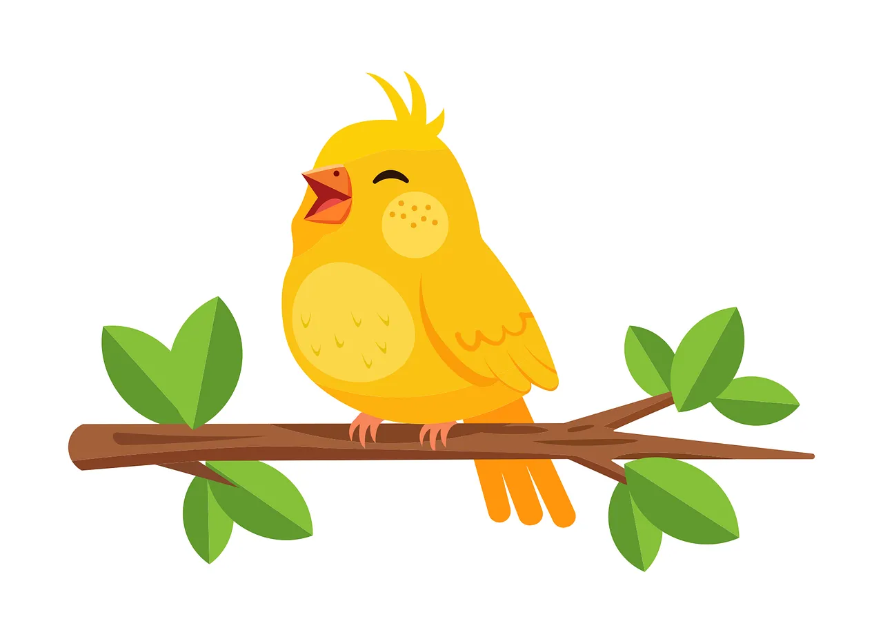 Charming Yellow Bird Perched on Branch Illustration