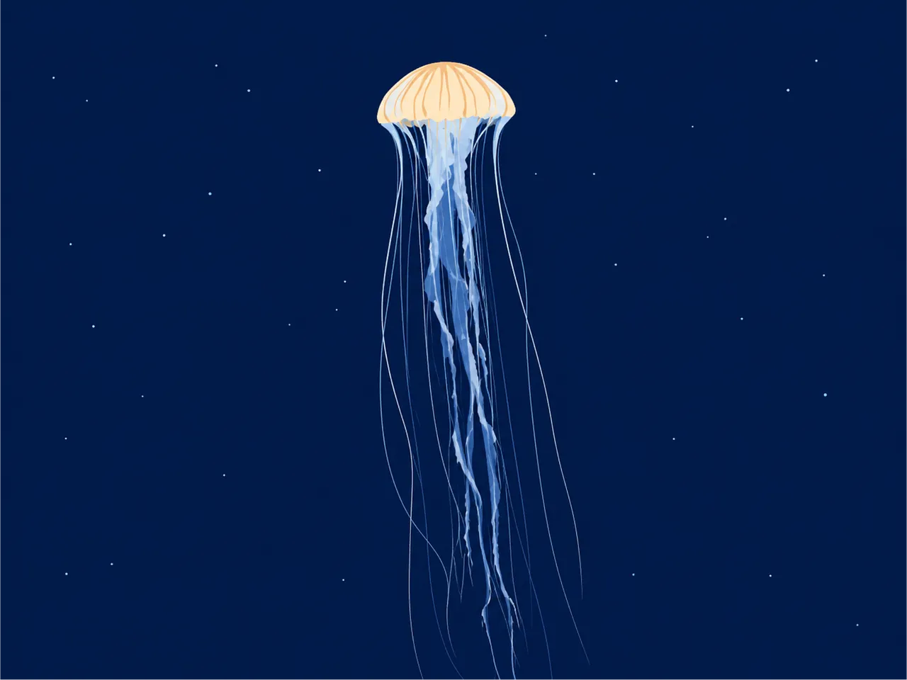 Mesmerizing Luminous Jellyfish: Deep Ocean Blue Minimalist Wallpaper