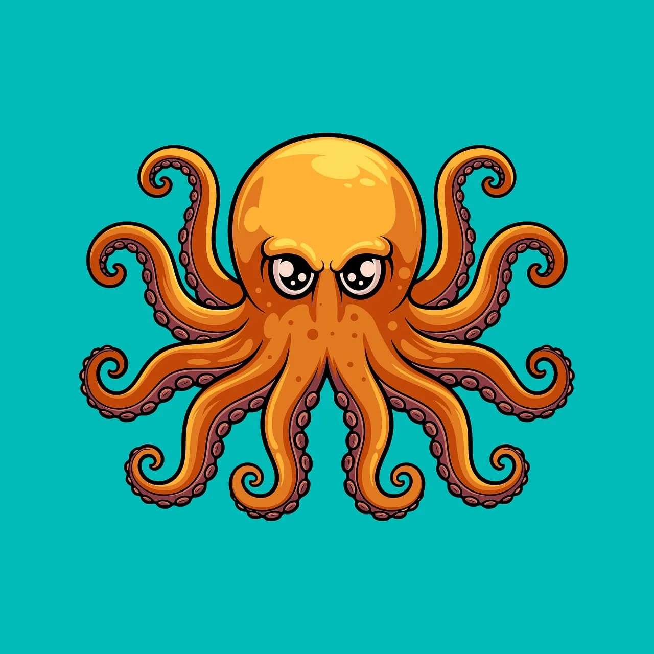 Vibrant Cartoon Octopus: Playful Deep-Sea Depiction