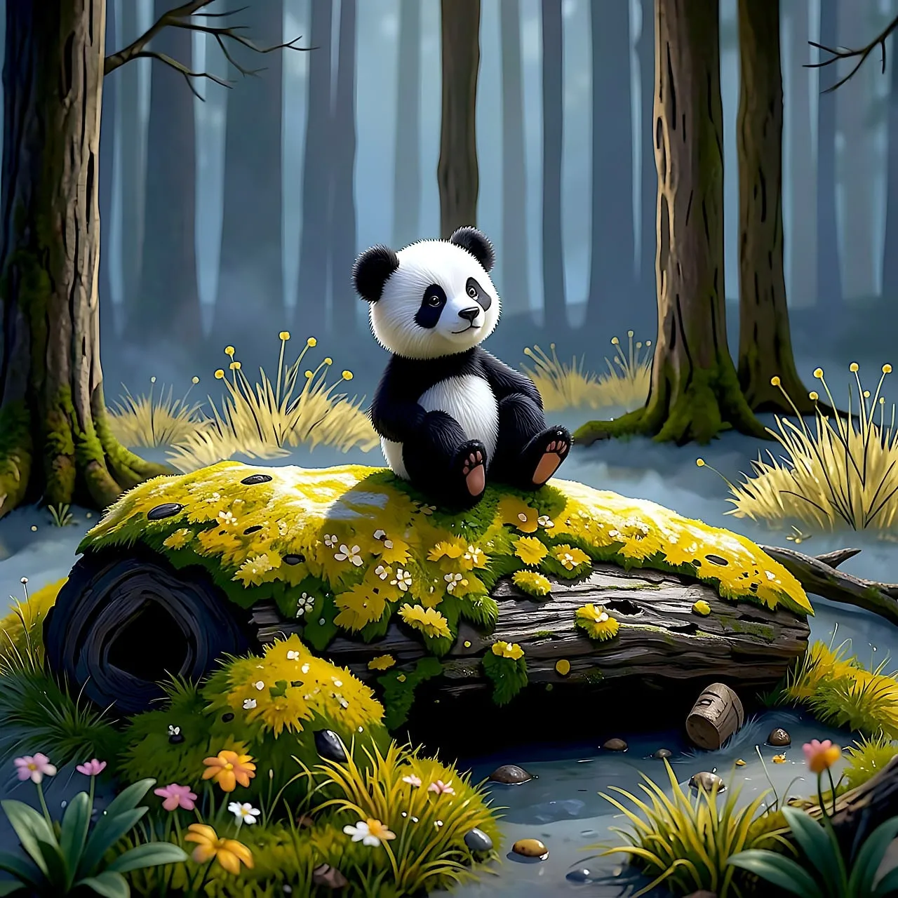 Charming Panda's Forest Serenity: A Whimsical Woodland Dream