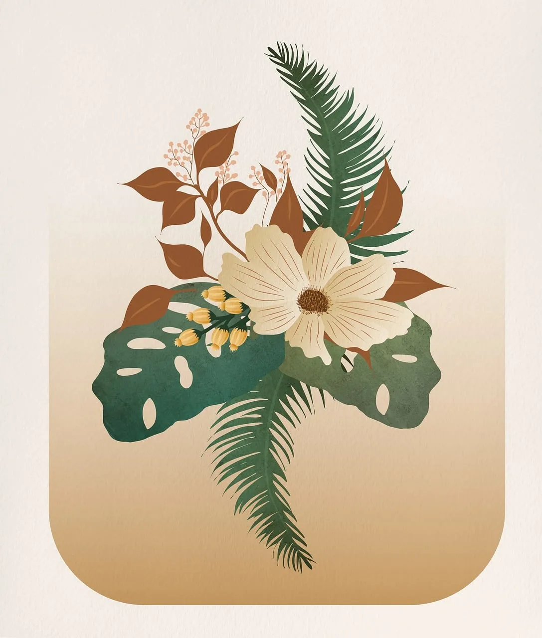 Stunning Botanical Boho Illustration: Tropical Elegance with Pastel Tones