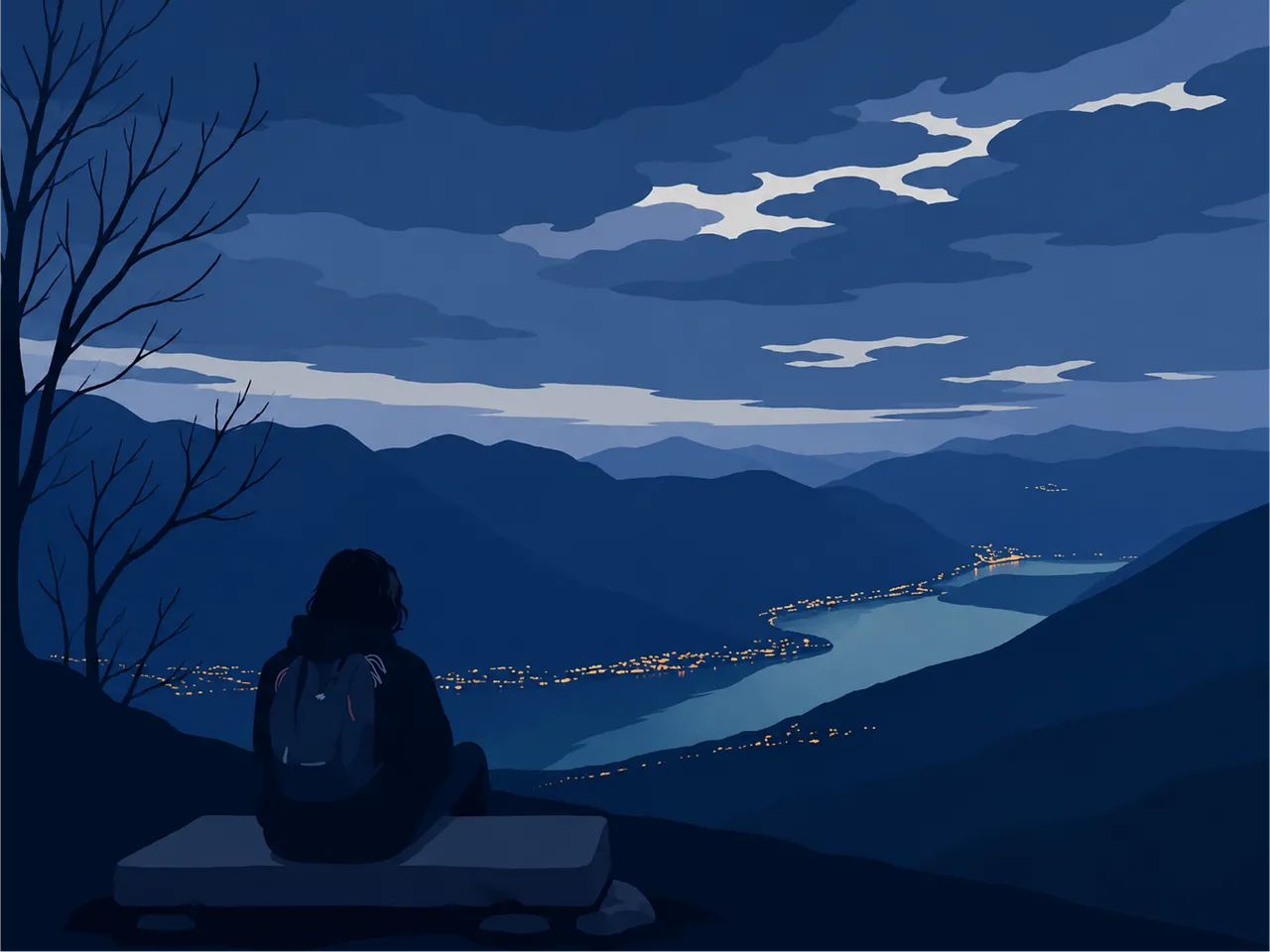 Enchanting Twilight: Solitary Reflection by the Mountain Lake