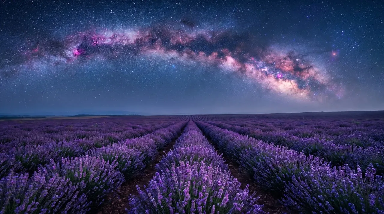 Celestial Lavender Fields: A Galactic Dreamscape Unveiled