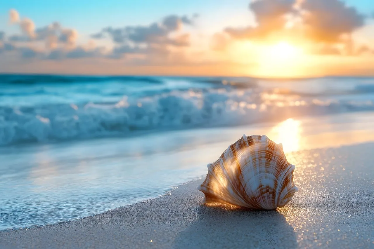 Stunning Seashell Sunset: Tropical Beach Paradise Glow