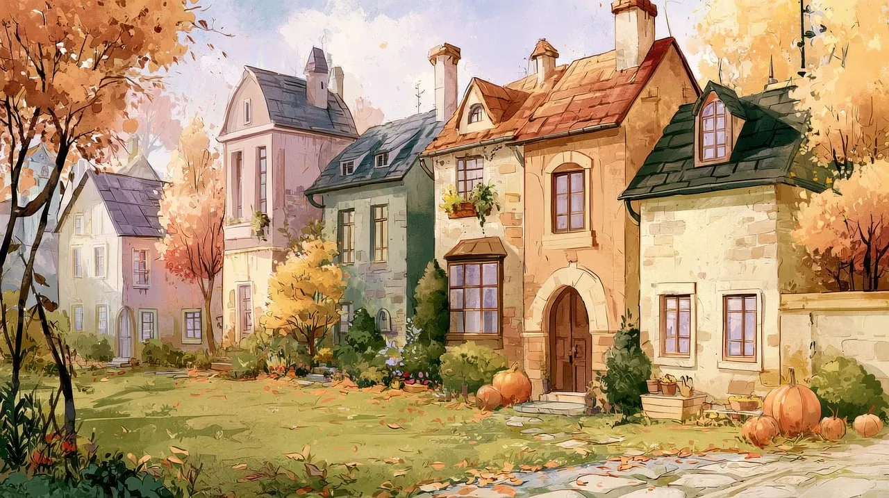 Charming Autumn Village: Picturesque European Houses & Cozy Streets