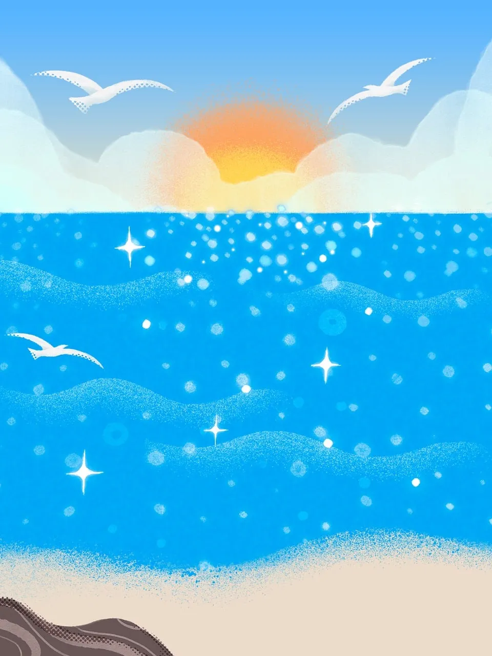 Enchanting Sunrise: A Serene Coastal Dawn Illustration