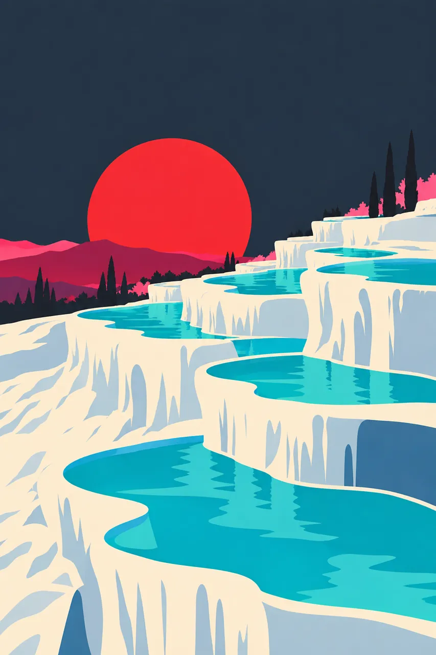 Vibrant Pamukkale Sunset: Turquoise Terraces Glow