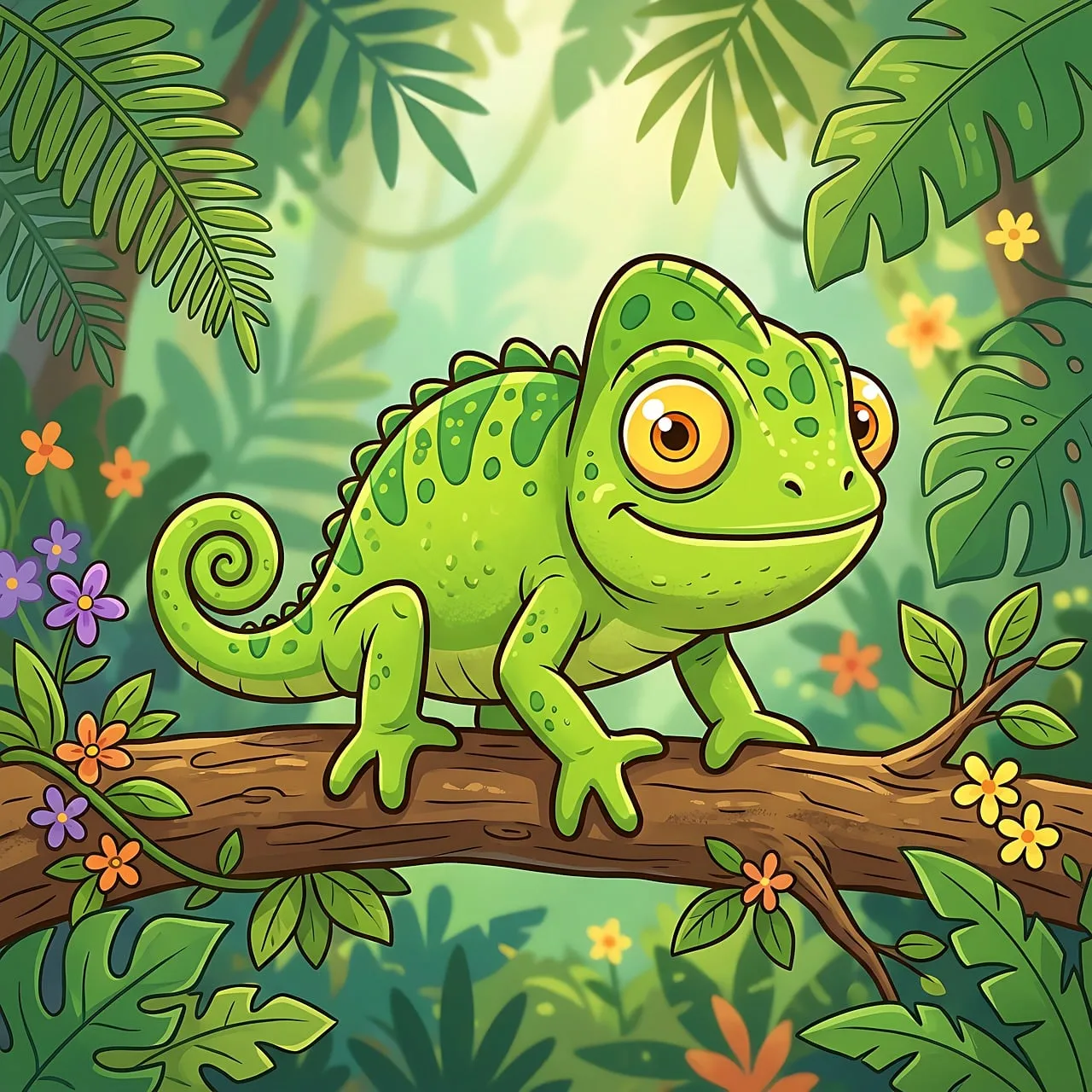 Vibrant Cartoon Chameleon: A Jungle Adventure