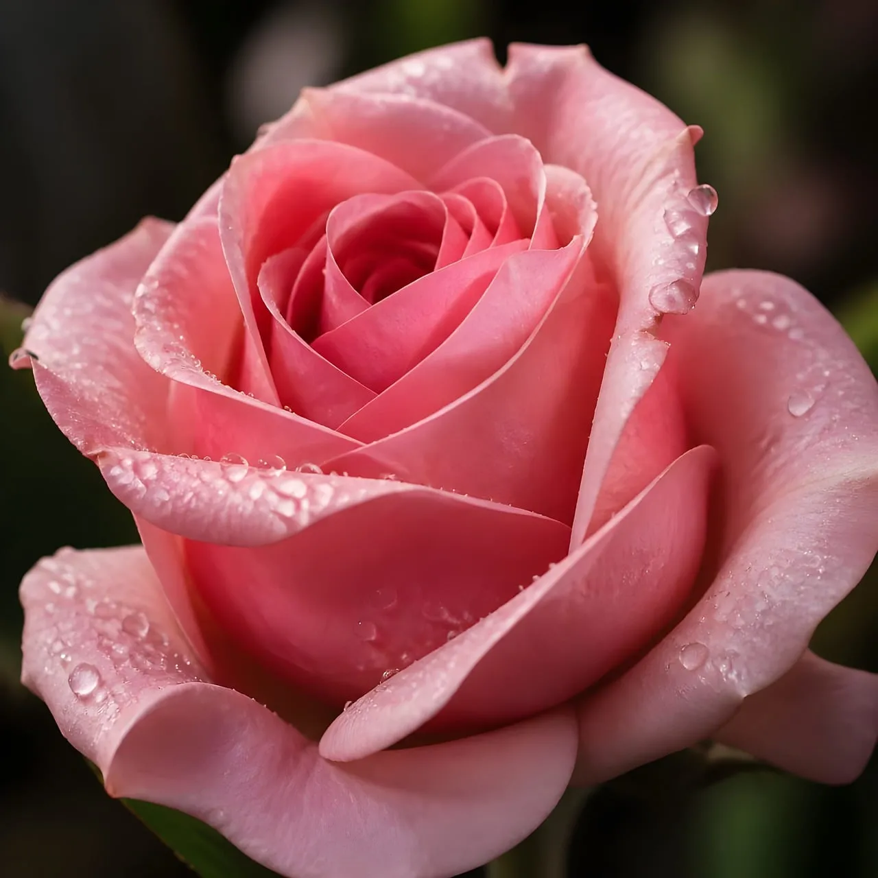 Stunning Pink Rose with Dewdrops: A Close-up of Nature's Art