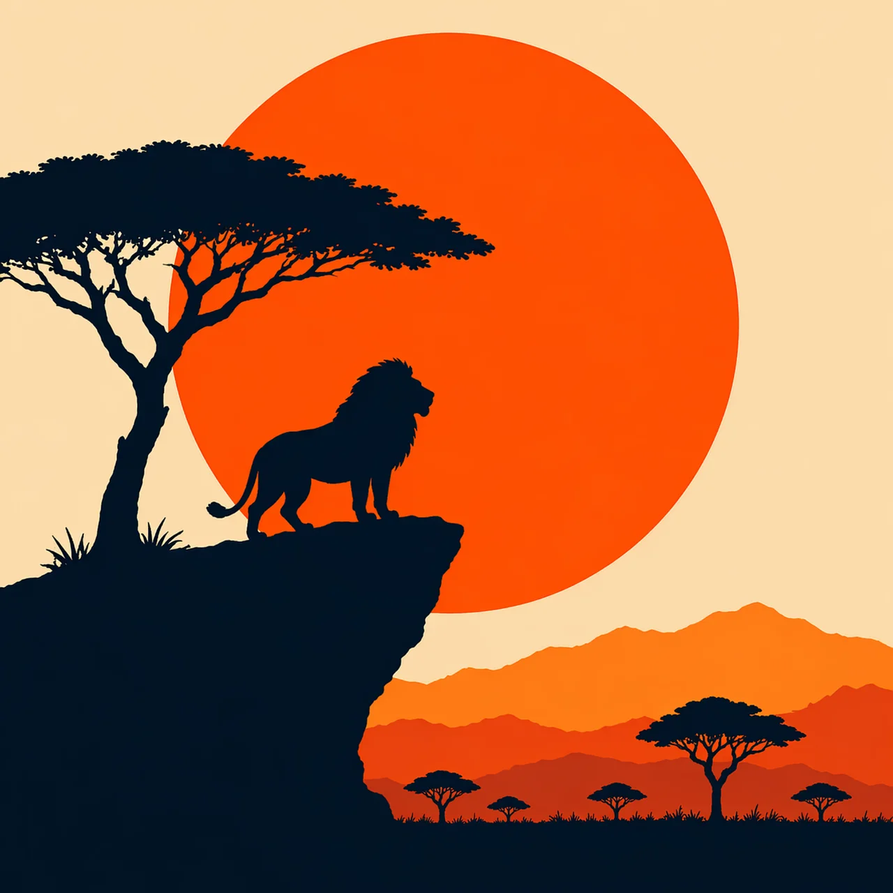 Majestic Lion Silhouette: African Sunset Safari Adventure