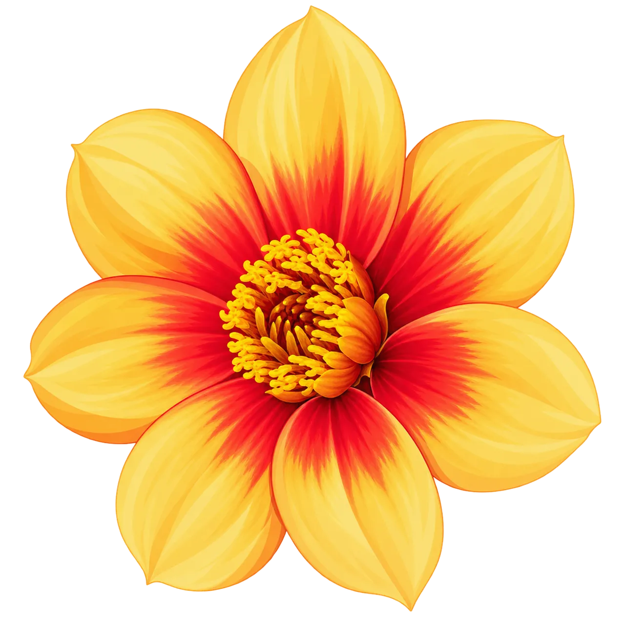 Vibrant Dahlia Bloom: Golden Heart, Fiery Petals