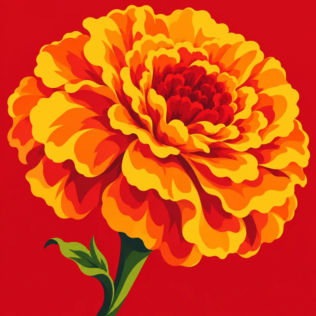 Vibrant Autumn Marigold: Golden Flower Illustration