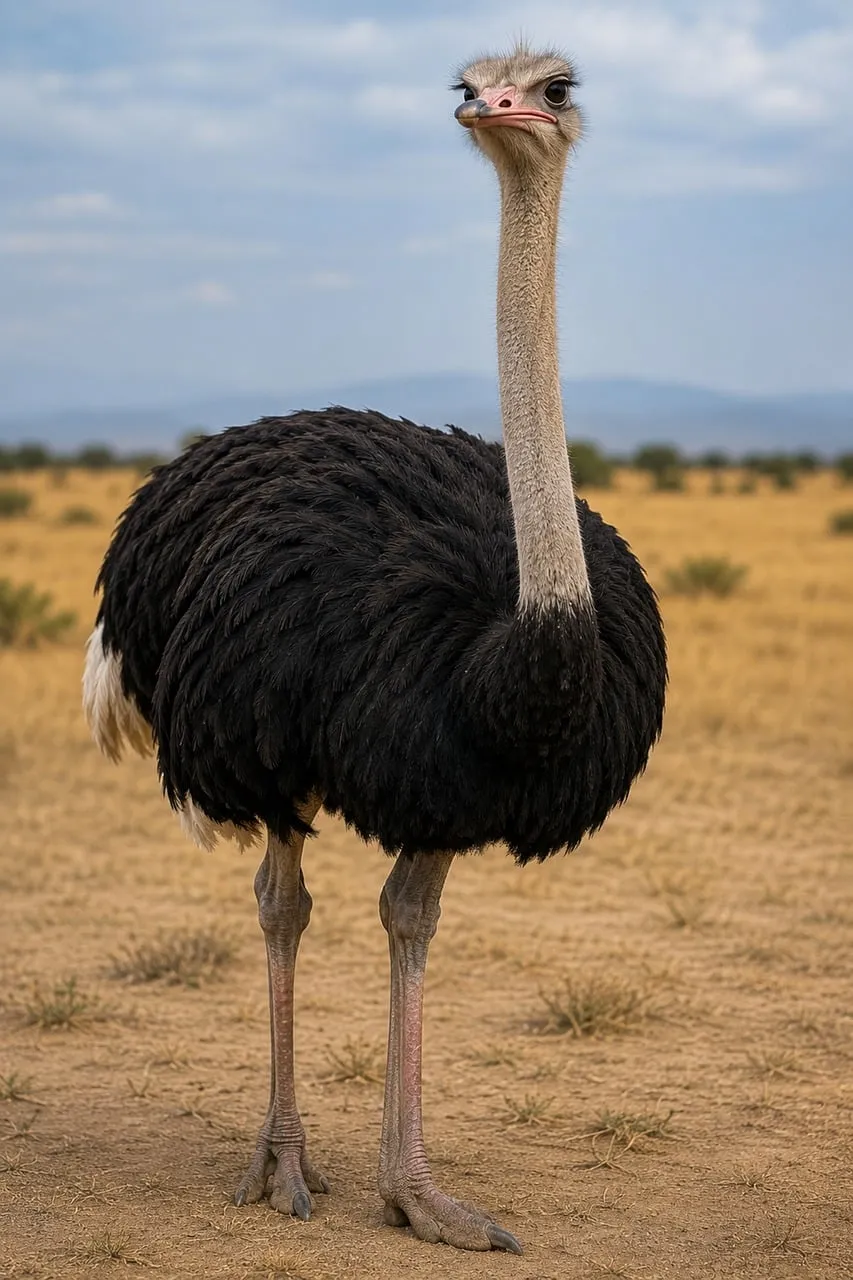 Majestic Ostrich Dominates the Arid Savanna Landscape