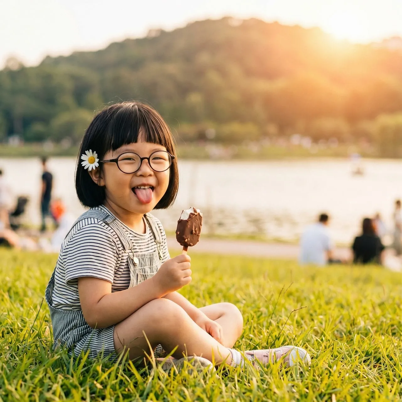 Sunset Sweetness: Joyful Child Enjoying Ice Cream