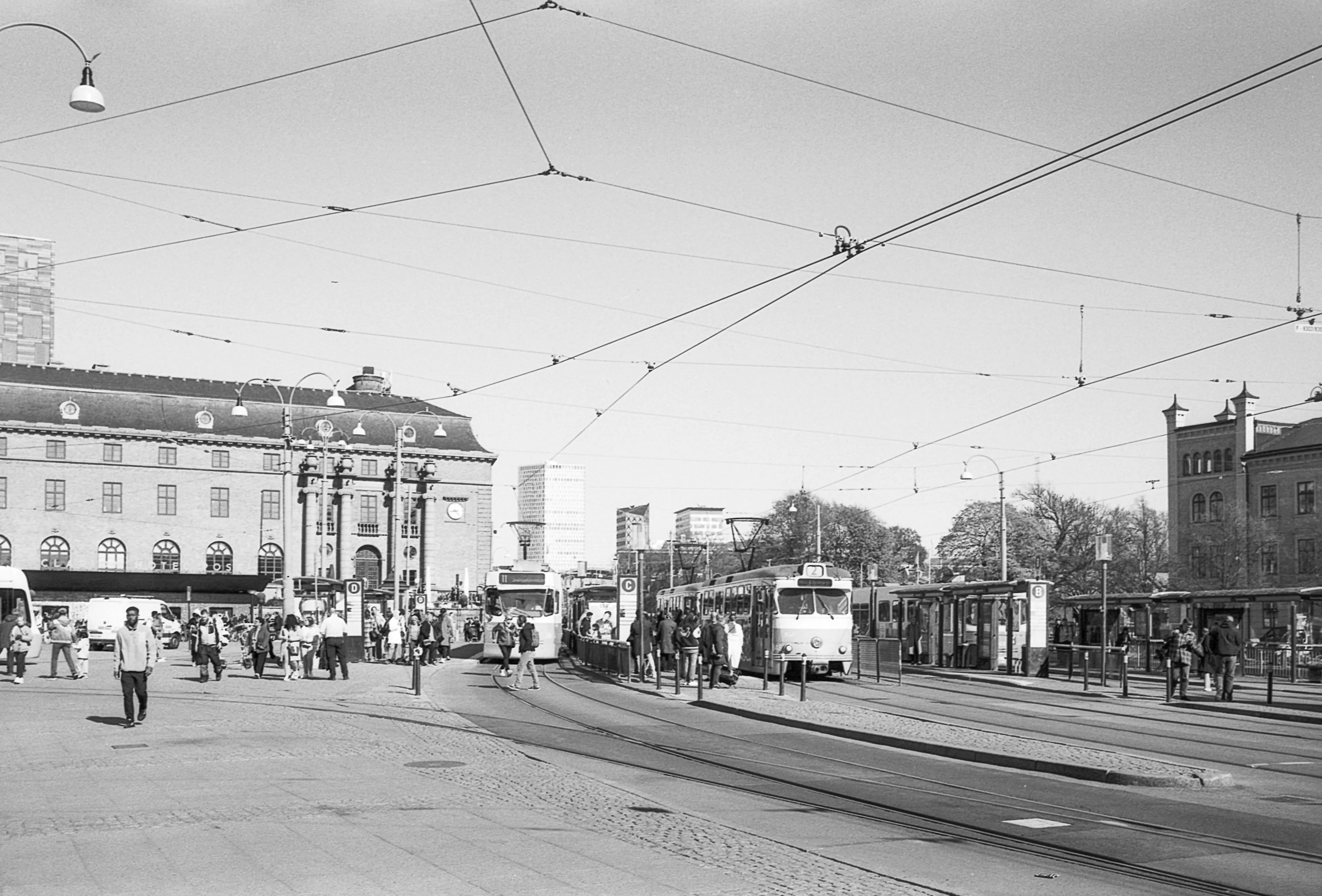 Timeless City Square: Trams & Urban Life in Black and White