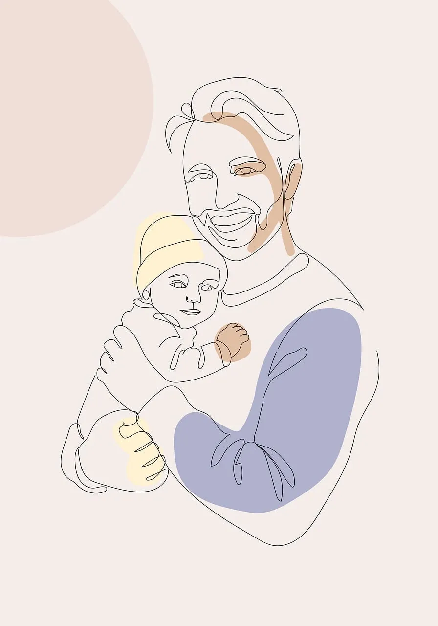 Minimalist Boho Line Art: Father and Child Affection
