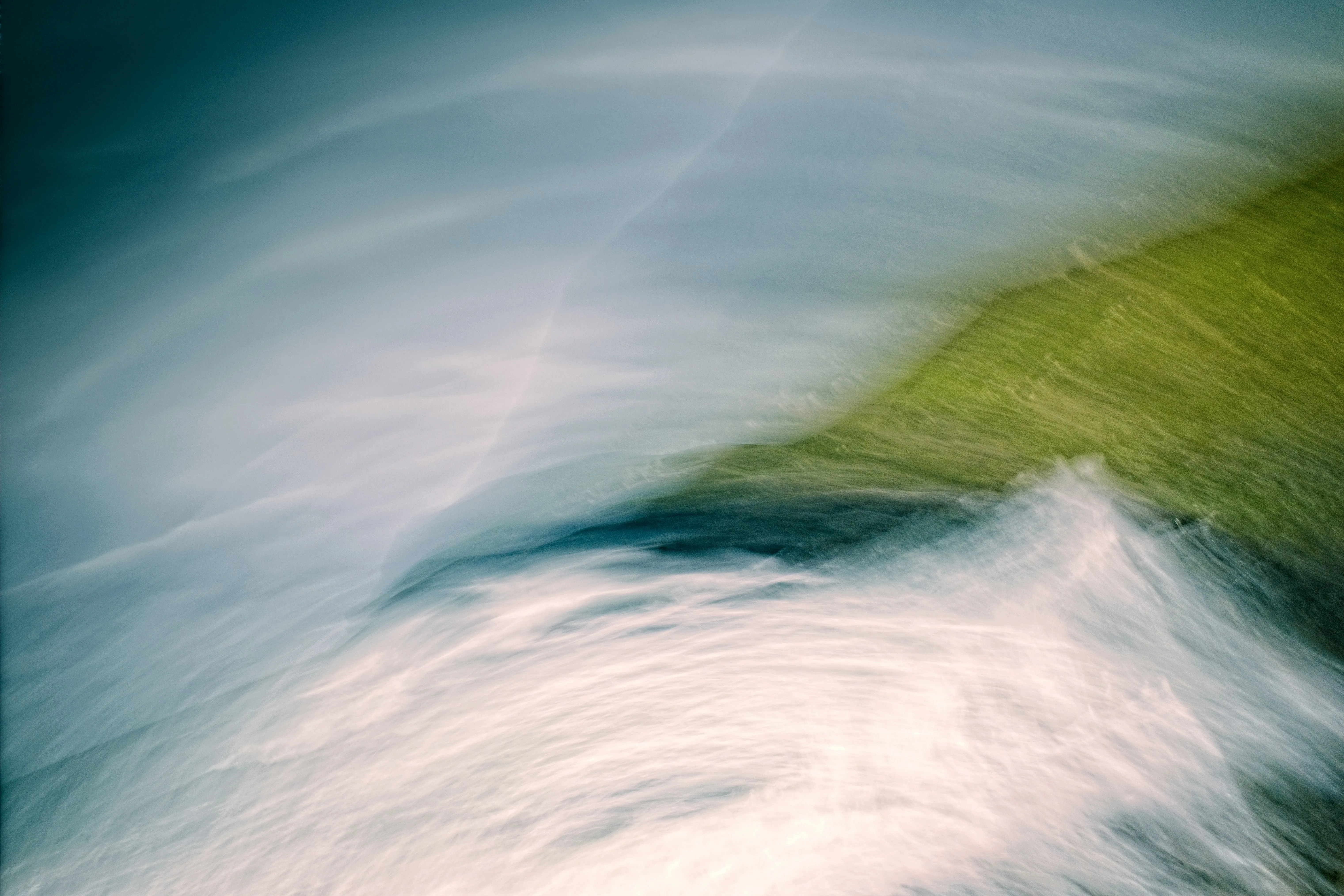 Dynamic Abstract: Swirling Water and Vibrant Grass
